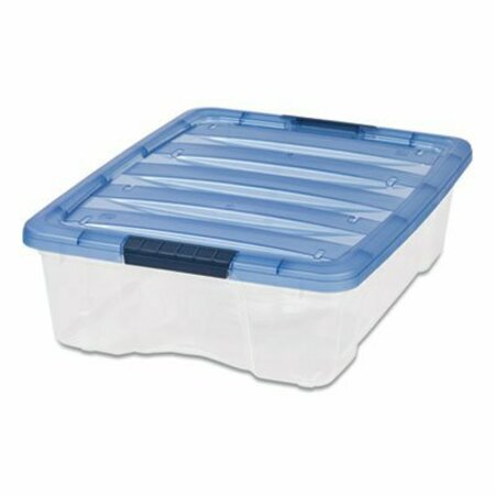 IRIS USA Stack And Pull Latching Flat Lid Storage Box, 6.73 Gal, 16.5in X 22in X 6.5in, Clear/translucent Blue 100364